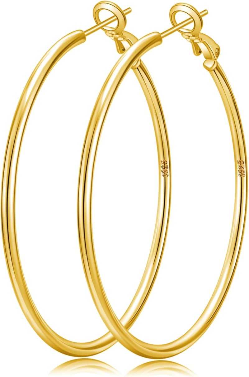 Senteria 2mm Wide 925 Sterling Silver Hoop Earrings for Women Hypoallergenic Lightweight Thin Large Big Gold Plated Hoops Earrings for Women 20/30/50/70MM - Image 1